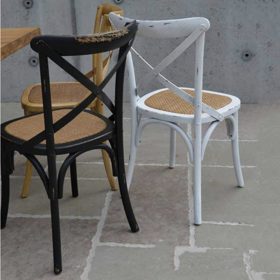 Sedia in cotone e lino naturale con schienale in paglia di Vienna naturale  - Emilia