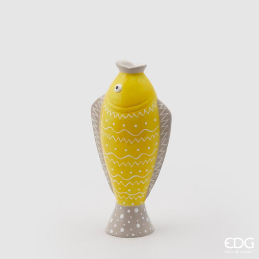 Vaso pesce giallo e grigio in ceramica