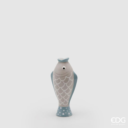 Vaso pesce grigio e azzurro in ceramica