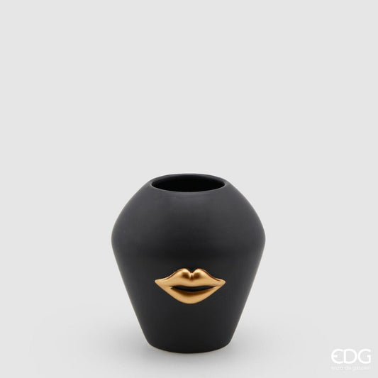 Vaso Kiss in ceramica nero e oro