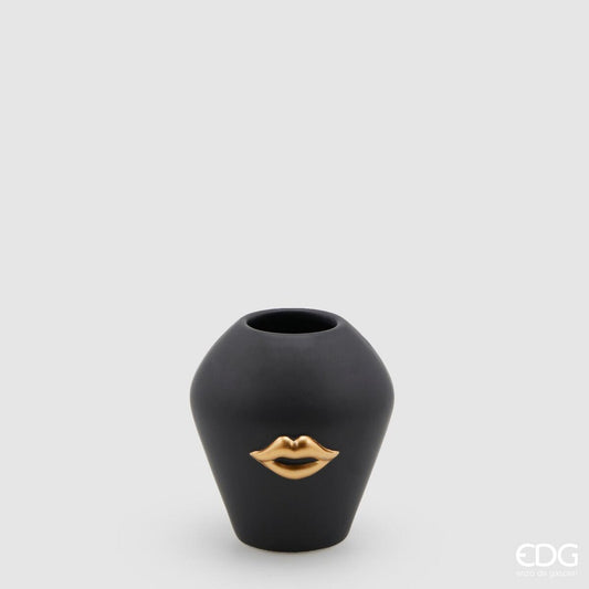 Vaso Kiss in ceramica nero e oro