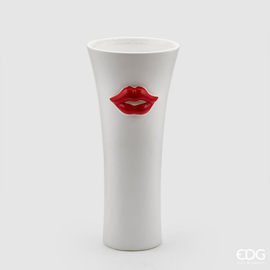 Vaso Kiss in ceramica bianco e rosso