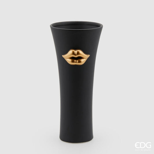 Vaso Kiss in ceramica nero e oro