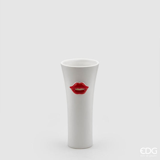 Vaso Kiss in ceramica bianco e rosso