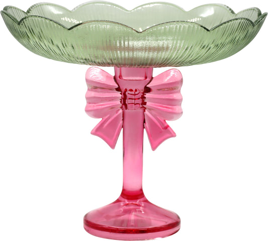 Alzata verde e rosa in vetro - Fiocco