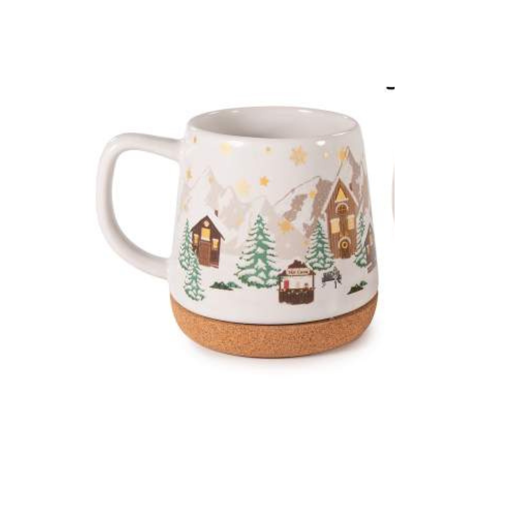 Mug "Winter Village" in ceramica con sughero- Due Fantasie