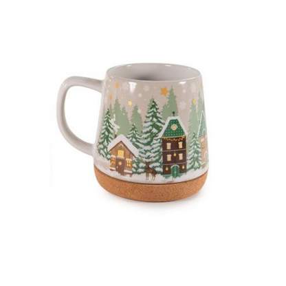 Mug "Winter Village" in ceramica con sughero- Due Fantasie