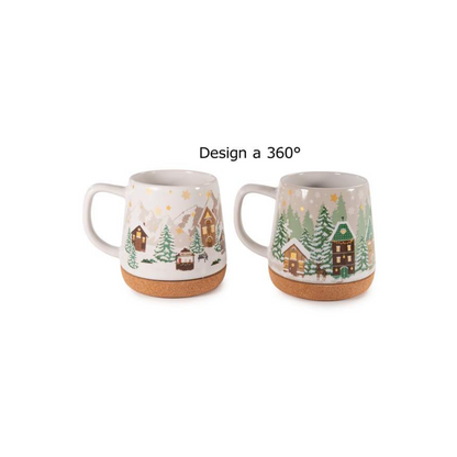 Mug "Winter Village" in ceramica con sughero- Due Fantasie