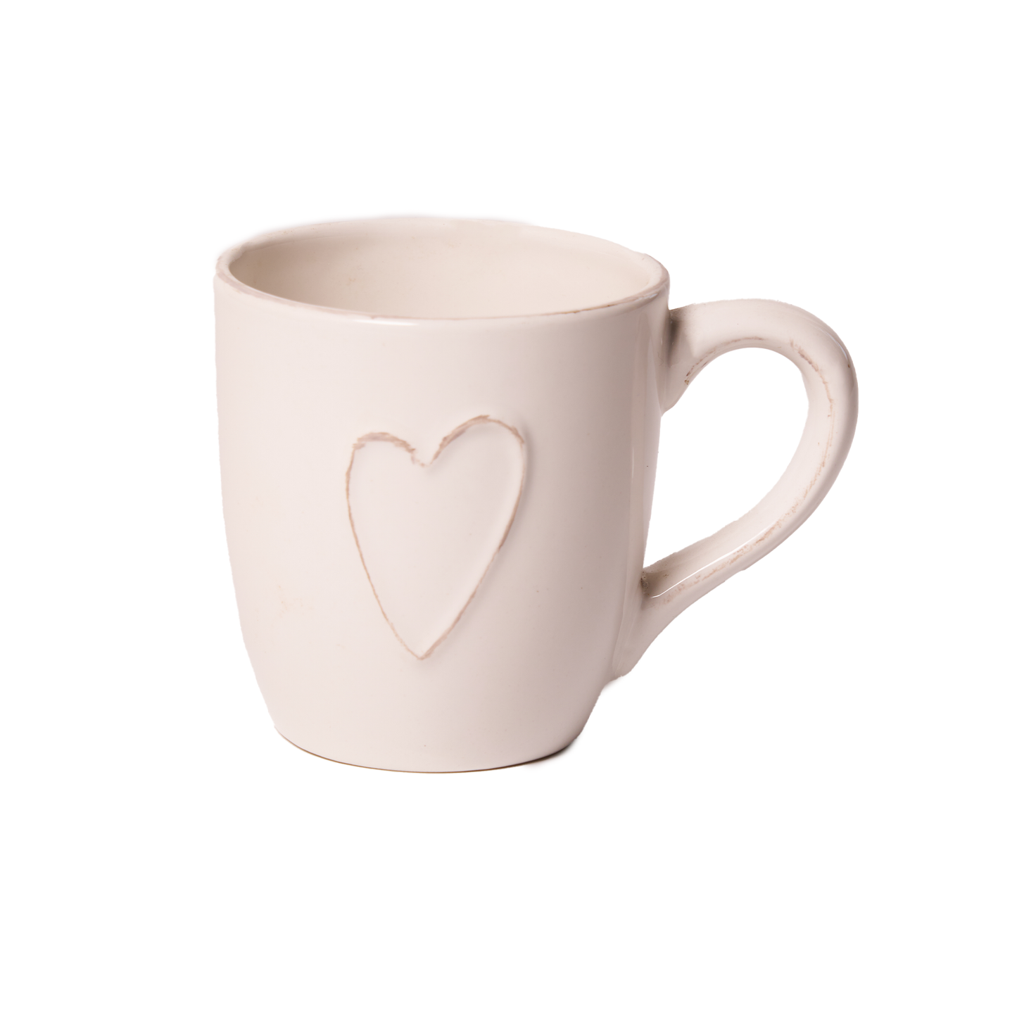 Mug bianca in ceramica con rilievo a forma di cuore