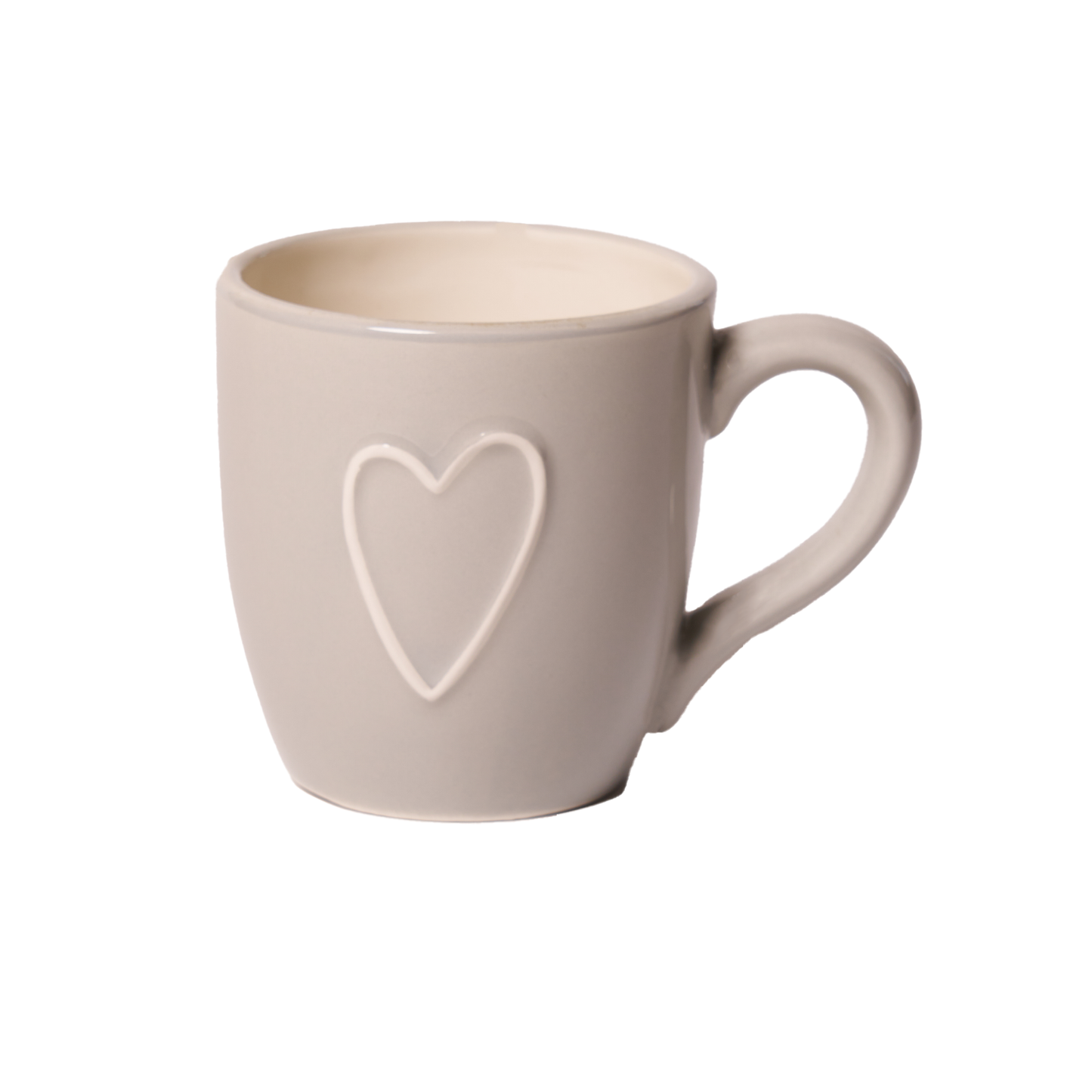 Mug grigia in ceramica con rilievo a forma di cuore