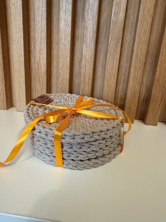 Set di 4 sottobicchieri in corda intrecciata 100% cotone color tortora