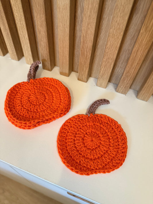 Set di 4 sottobicchieri in cotone a forma di zucca