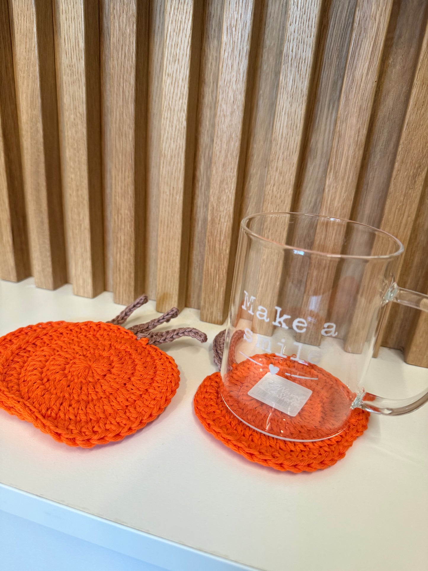 Set di 4 sottobicchieri in cotone a forma di zucca