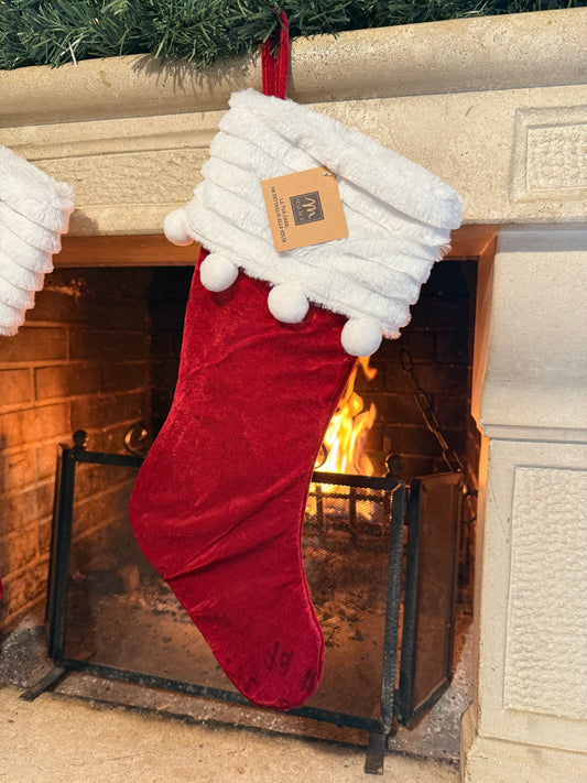 Calza natalizia con pompon in velluto