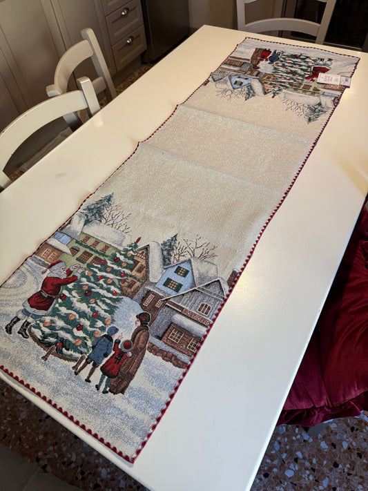 Runner in jacquard - Babbo Natale con bambini