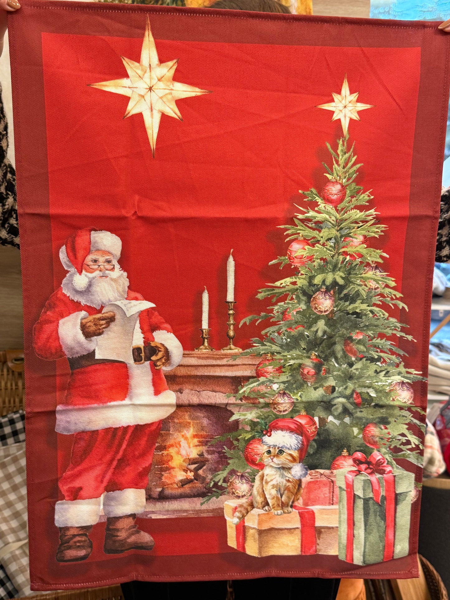 Strofinacci in cotone - Babbo Natale & gattino