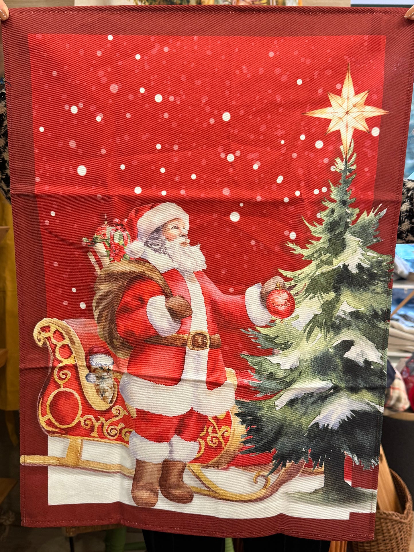 Strofinacci in cotone - Babbo Natale & gattino