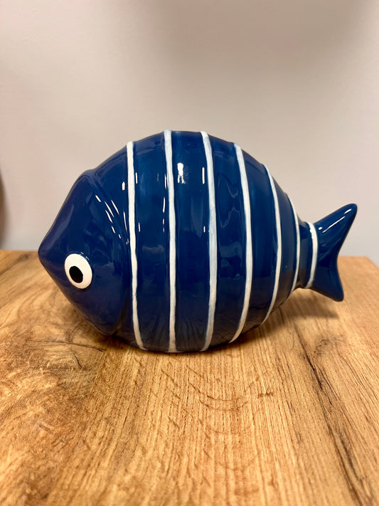 Pesce a righe in ceramica - Blu