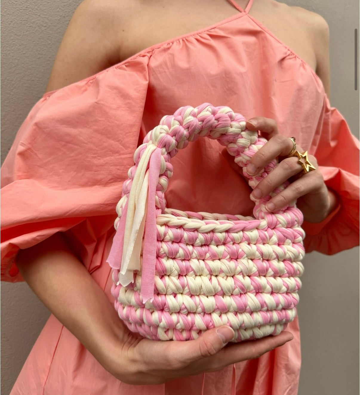 Borsa in lycra rosa baby e bianca