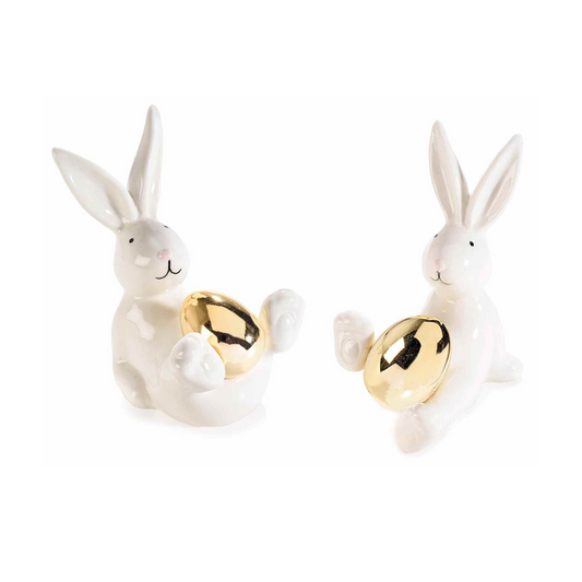 Decorazione in ceramica - Bunny con ovetto gold