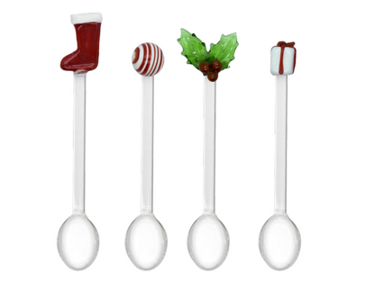 Set 4 cucchiaini natalizi in vetro borosilicato - Merry Christmas