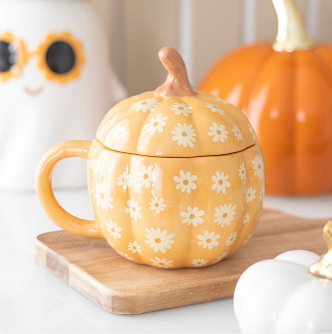 Tazza in ceramica a forma di zucca floreale