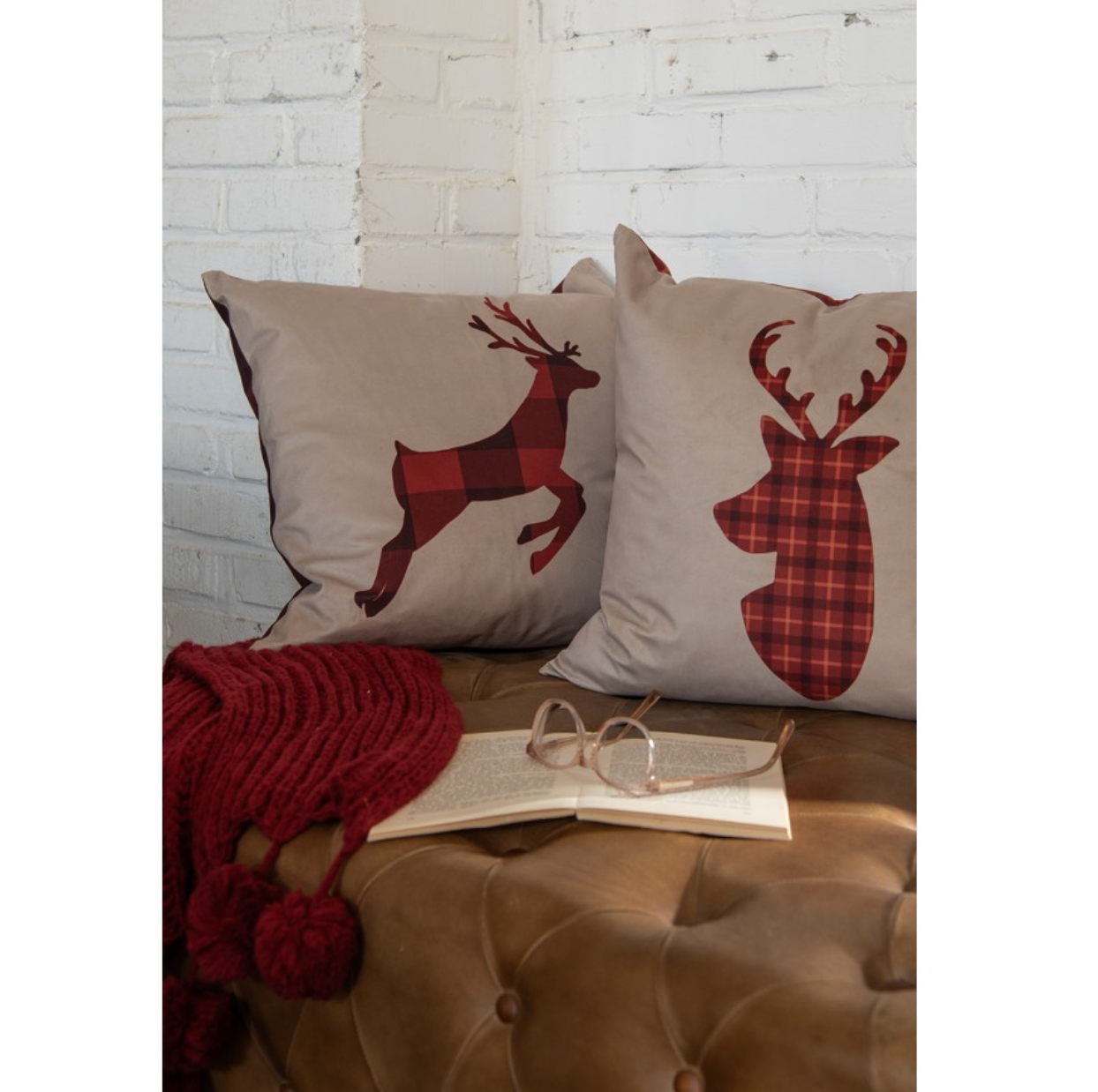 Federa quadrato "Profilo Cervo" Tartan rosso