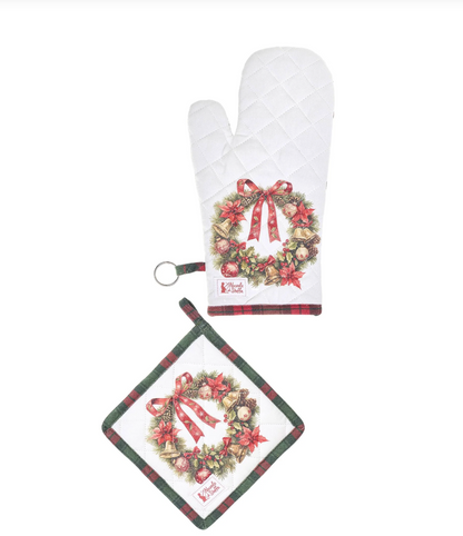 Presina + guantone da forno in cotone - Christmas is coming