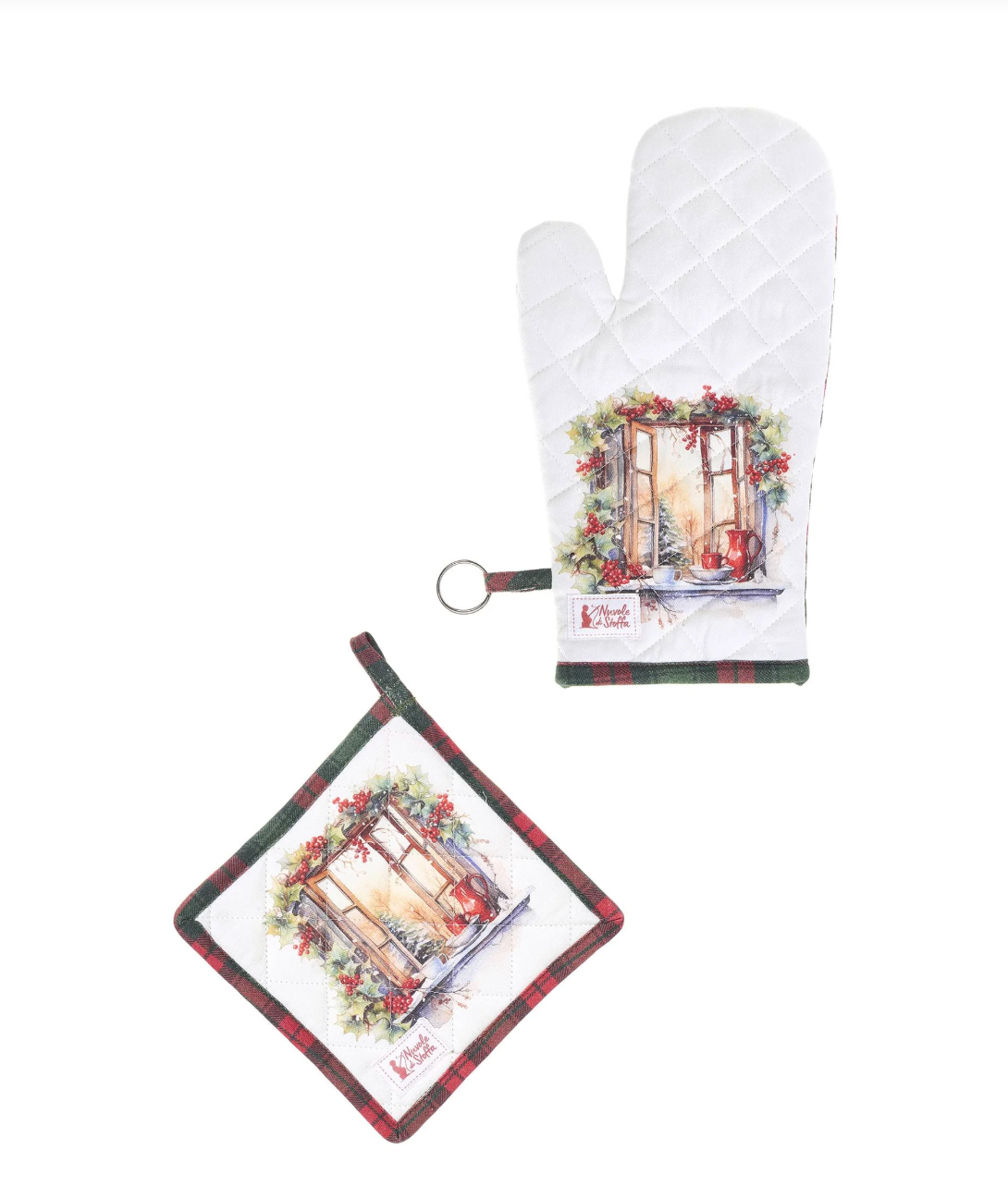 Presina + guantone da forno in cotone - Christmas is coming