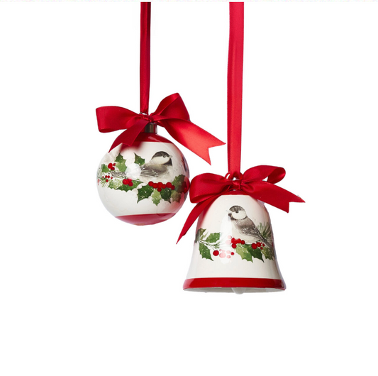 Campanella / pallina in ceramica uccellino di Natale