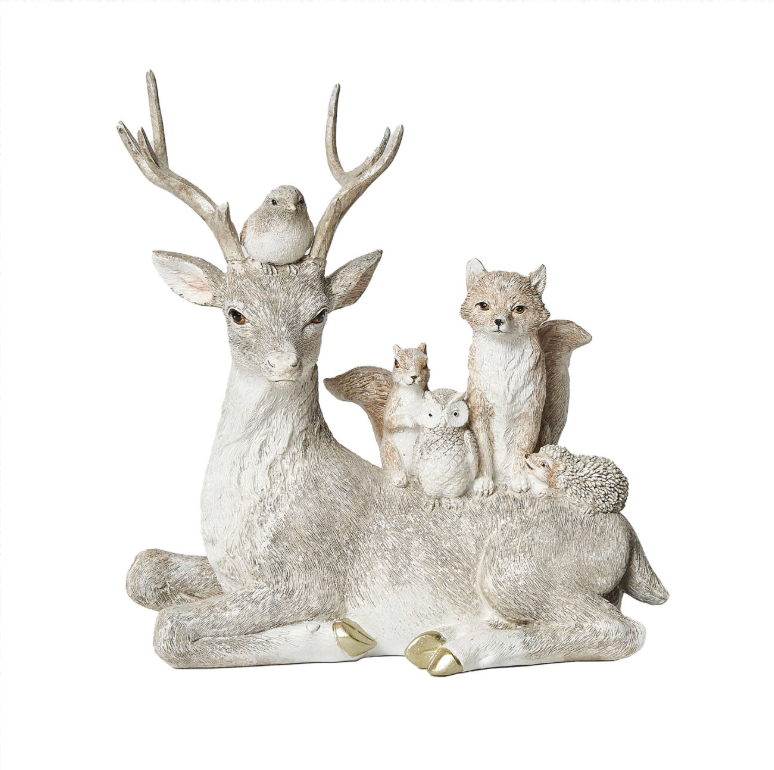 Decorazione in resina con cervo e animali del bosco