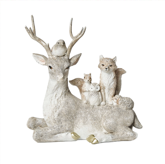 Decorazione in resina con cervo e animali del bosco