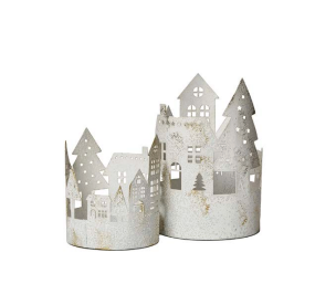 Porta candela rotondo con casette bianche