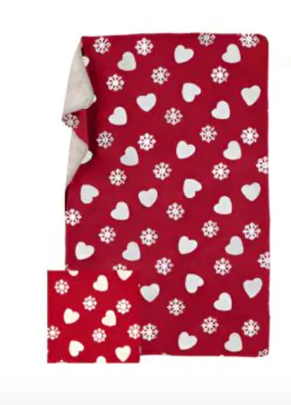Plaid effetto lana cotta “Fiocchi di neve e cuori”  cm. 140 x 170