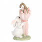Statua decorativa con coniglietta e ombrello rosa