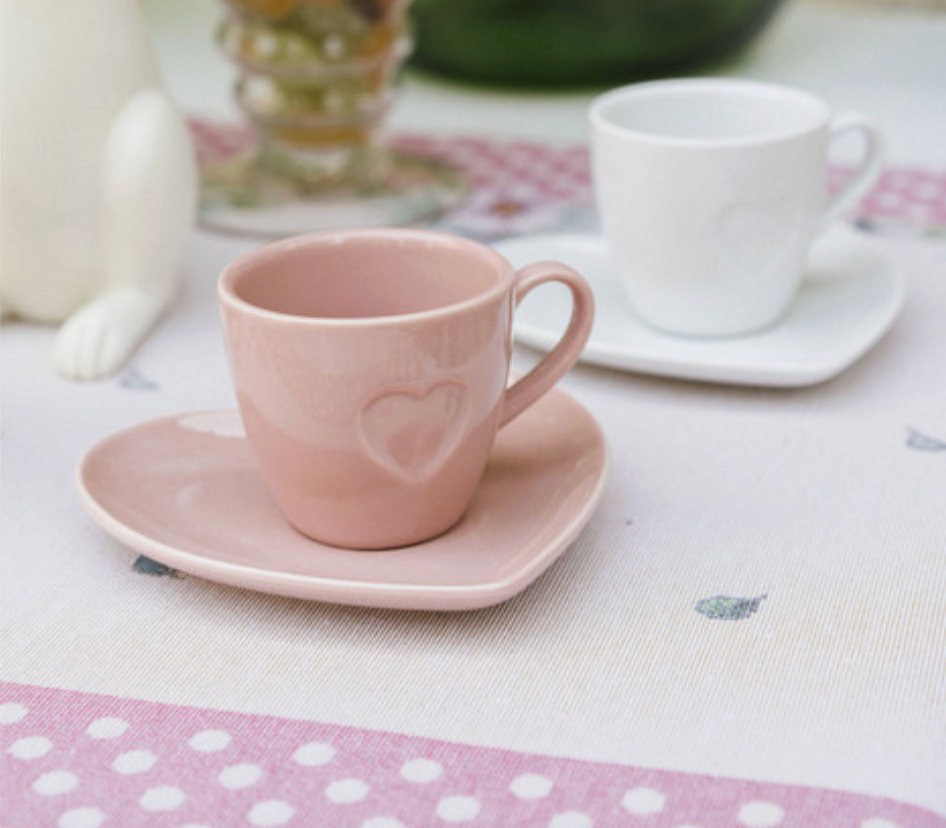Tazzina + piattino a forma di cuore rosa