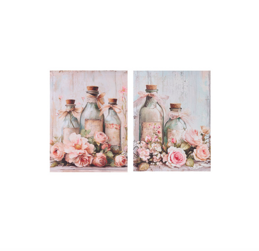 Quadro Canvas con bottiglie e peonie - Due fantasie