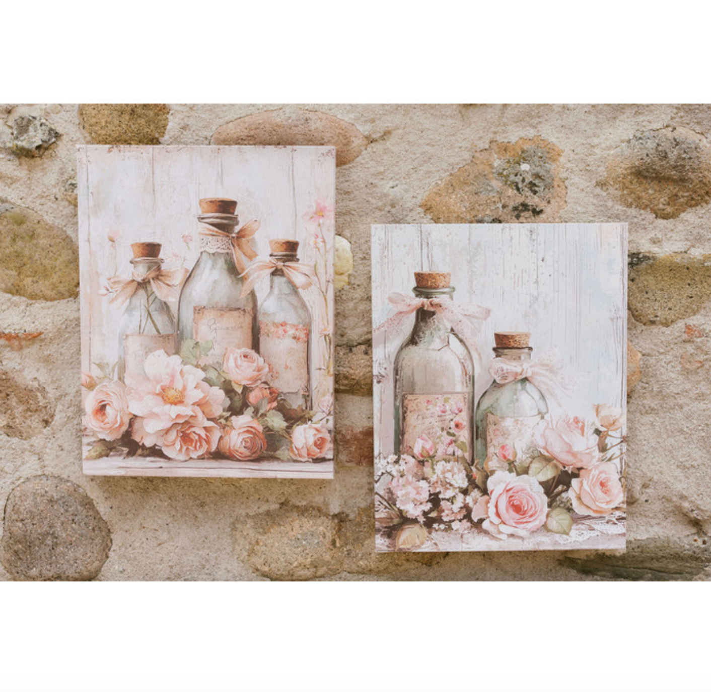 Quadro Canvas con bottiglie e peonie - Due fantasie