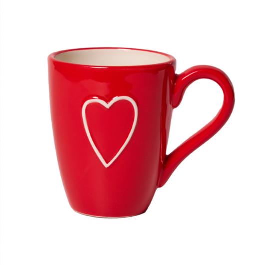 Mug rossa in ceramica con rilievo a forma di cuore