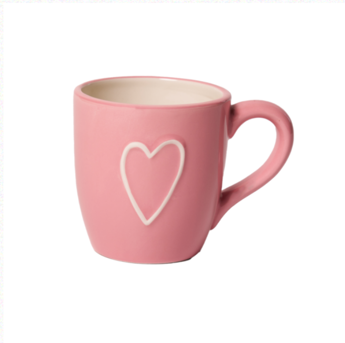 Mug rosa in ceramica con rilievo a forma di cuore