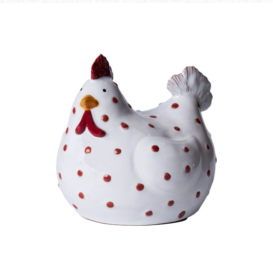 Decorazione in ceramica - Gallina bianca a pois rossi