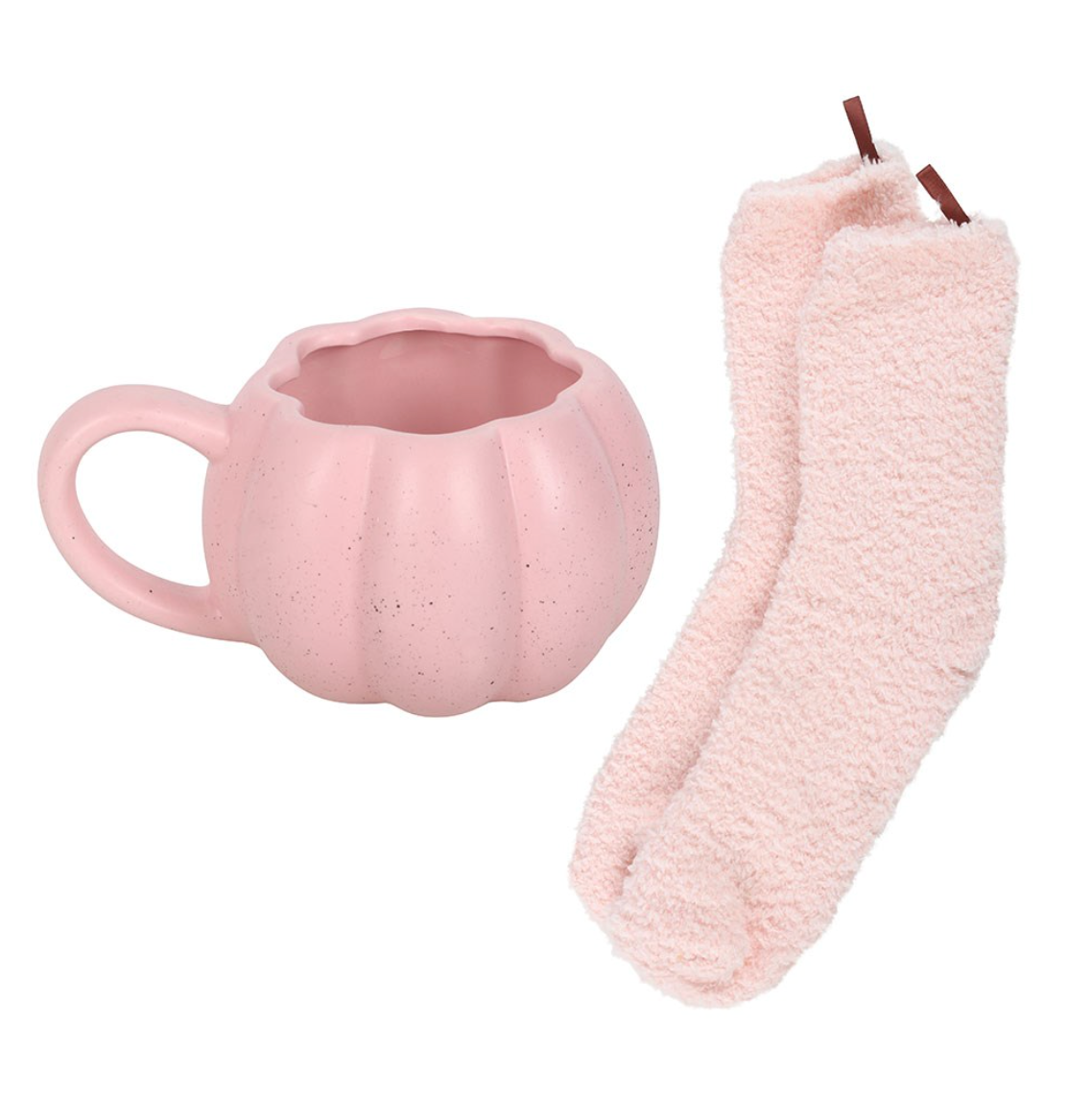 Tazza in ceramica a forma di zucca rosa con calzini in spugna