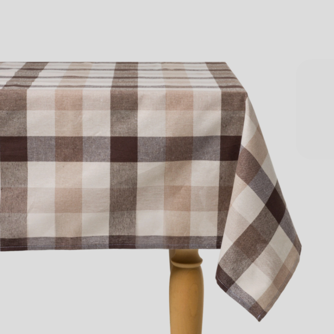 Ary - Tovaglia fantasia vichy tortora e marrone in cotone