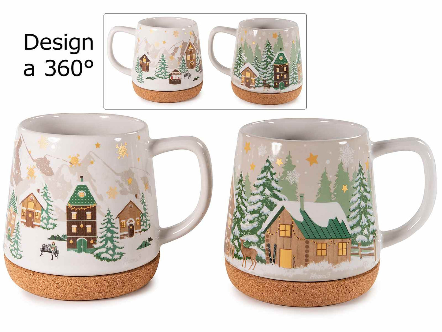 Mug "Winter Village" in ceramica con sughero- Due Fantasie