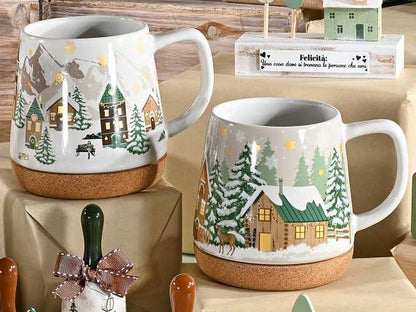 Mug "Winter Village" in ceramica con sughero- Due Fantasie