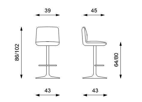 Teo (SET 2 SGABELLI) - Sgabello in microfibra imbottito e struttura in metallo con alzata a gas