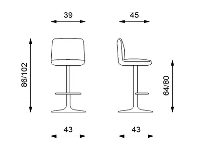 Teo (SET 2 SGABELLI) - Sgabello in microfibra imbottito e struttura in metallo con alzata a gas