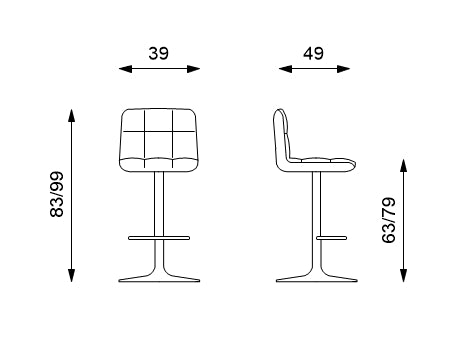 Ron (SET 2 SGABELLI) - Sgabello in microfibra imbottito e struttura in metallo con alzata a gas