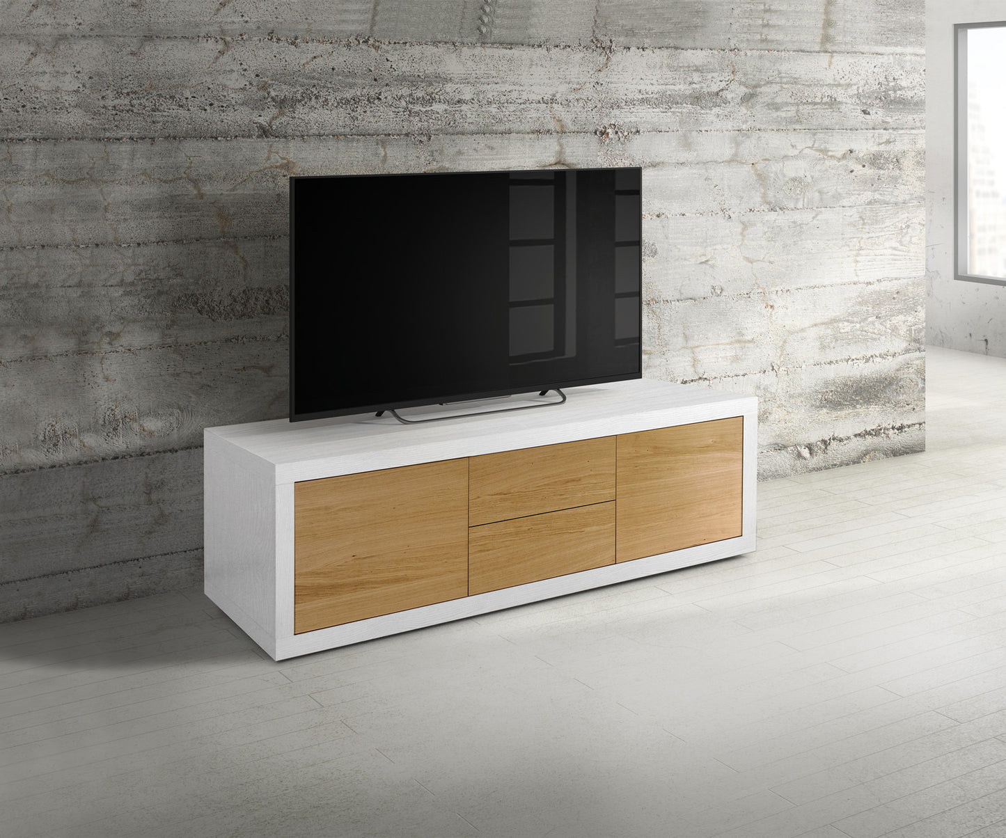 Dustin - Porta tv in laminato effetto rovere bicolore